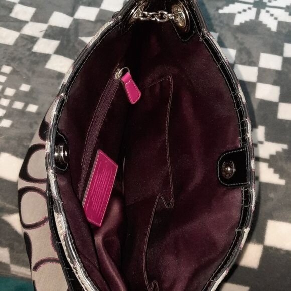 Coach Black Gray Pink Canvas Chain Strap Shoulder Tote Handbag No H1282-21161 - Picture 12 of 16